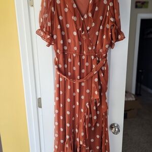LC Lauren Conrad Terracotta Polka Dot Long Sleeve Dress